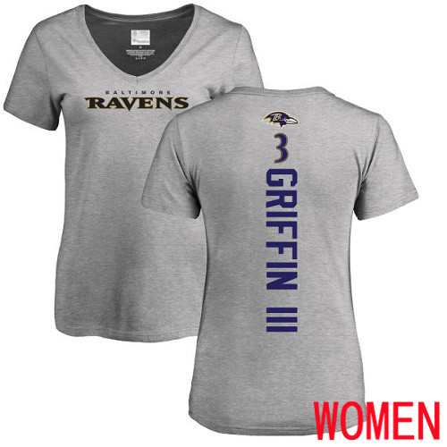 Baltimore Ravens Ash Women Robert Griffin III Backer V-Neck NFL Football #3 T Shirt